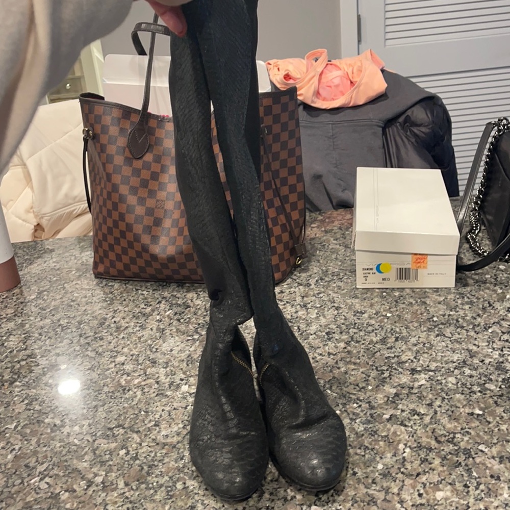Michael Kors black over the knee crocodile boots
